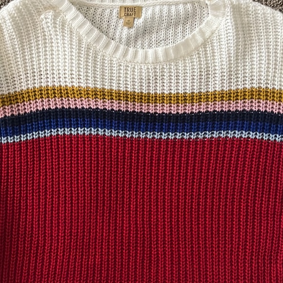 True Craft Rainbow Striped Knit Sweater Size Medium - Picture 5 of 11